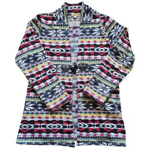 One World Cardigan Open Front Aztec‎ Knit Colorful XL